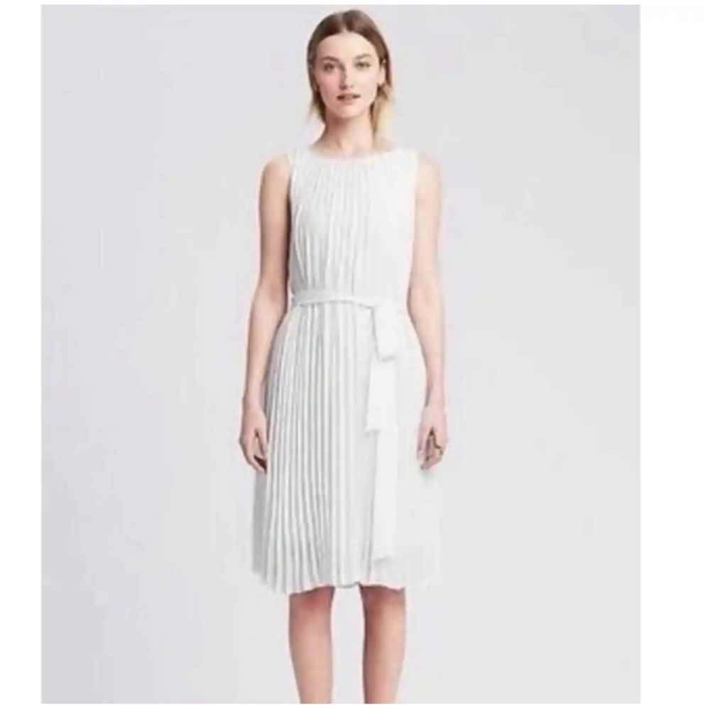 New!Banana Republic White Pleated Accordion Sash Tie Belt Dress Y2K Cottagecore